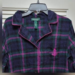 Lauren by Ralph Lauren Plaid Button-Up with Pink Trim
